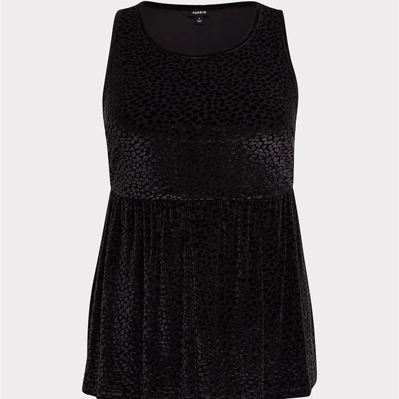 Torrid 00 Medium Top Black Leopard Burnout Velvet Plus Size Peplum High Neck NWT - Picture 3 of 5